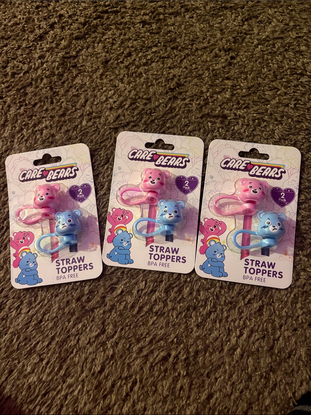 3 unopened backs of care bear straw toppers